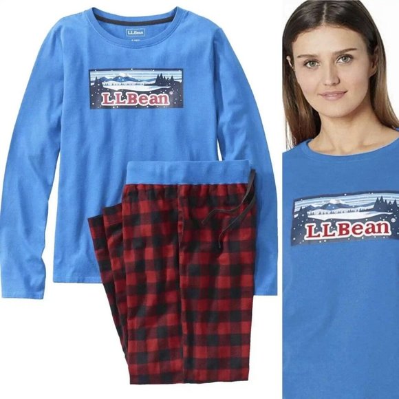 NWOT L.L. Bean Woman's 100% Cotton Camp PJ Pajama Set Blue Red Plaid Sz XS $55 - Picture 1 of 6